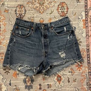 Levi's 501 Distressed Dark Blue Jean Shorts